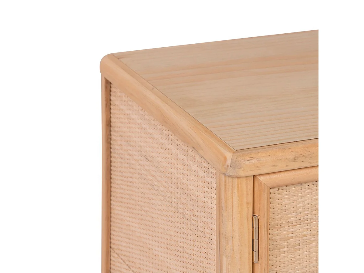 JULIAS - Meuble TV 2 Portes Effet Bois et Rotin