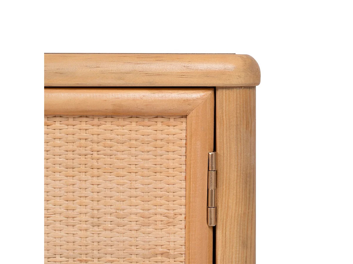 JULIAS - Meuble TV 2 Portes Effet Bois et Rotin