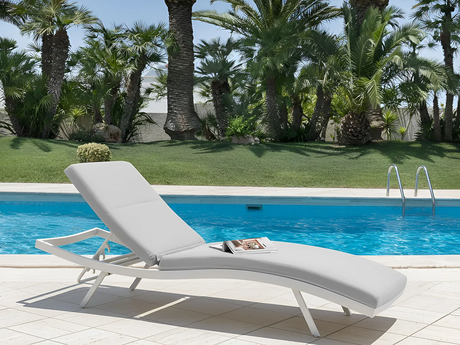 Gartenliege Aluminium weiß Bespannung grau verstellbares Kopfteil modern Amelia