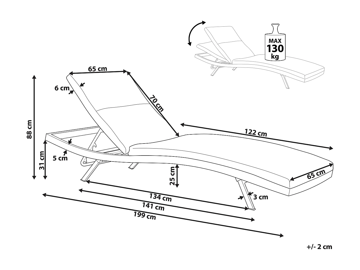 Gartenliege Aluminium weiß Bespannung grau verstellbares Kopfteil modern Amelia
