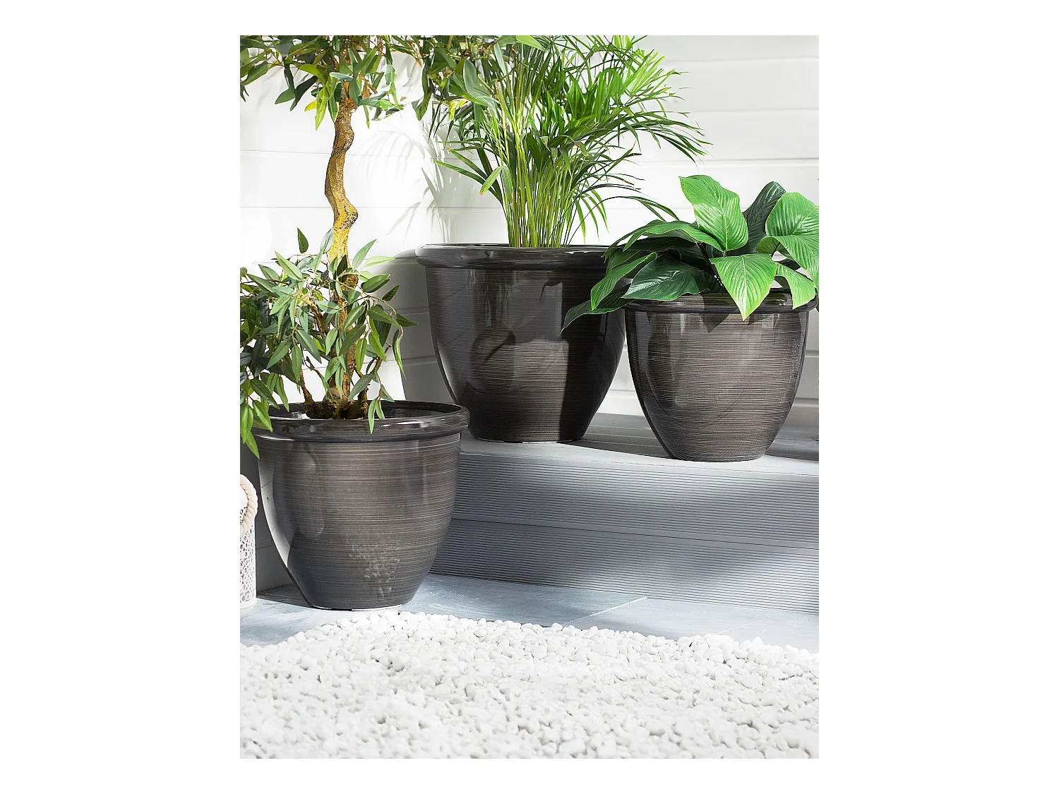 Blumentopf 2er Set Steingemisch braun rund 44 cm Outdoor & Indoor Modern Tesalia