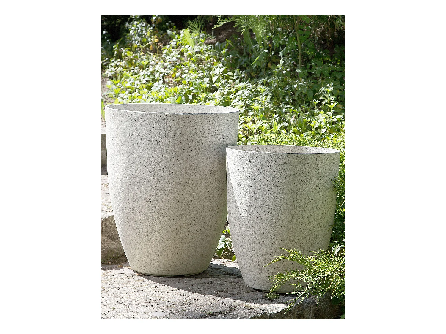 Blumentopf 2er Set weiß rund 35x35x42 cm Steingemisch Outdoor & Indoor Croton