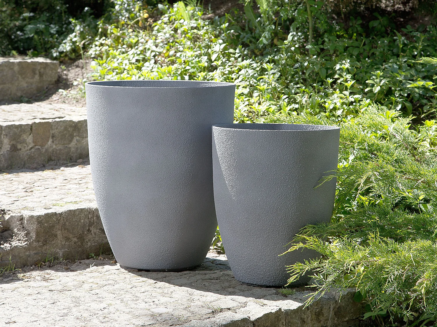 Lot de 2 pots de fleurs CROTON Pierre 43 cm Gris