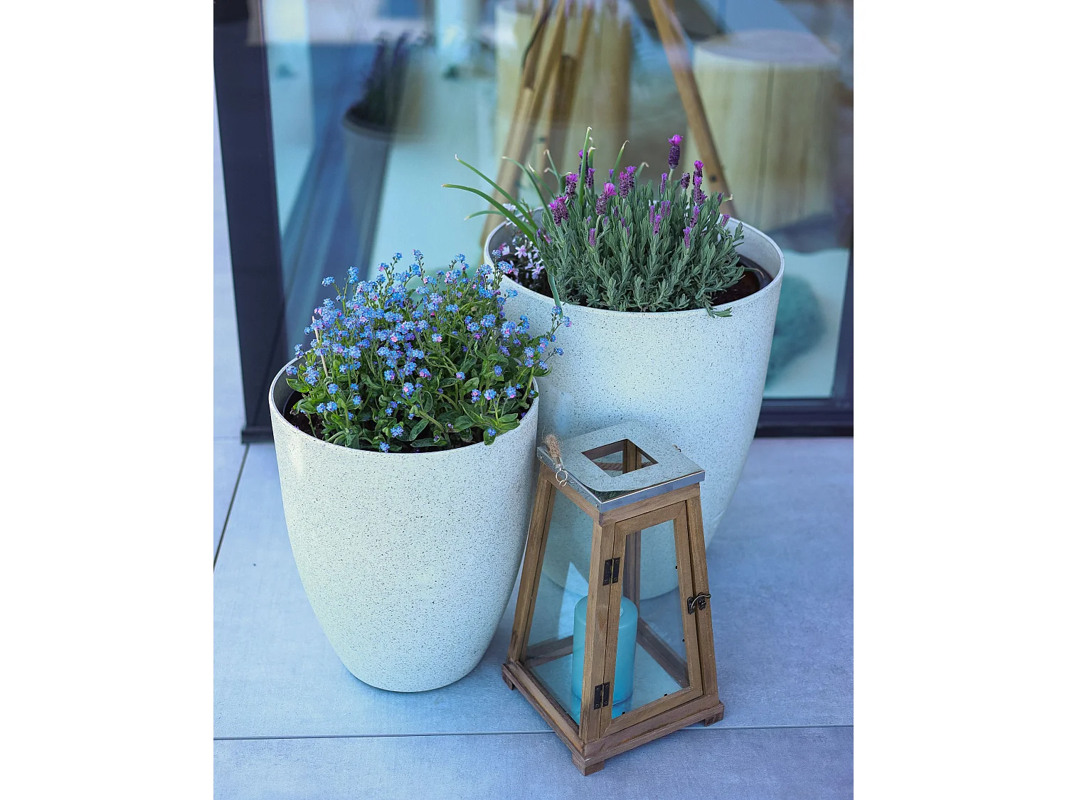 Lot de 2 pots de fleurs CROTON Pierre 43 cm Blanc cassé