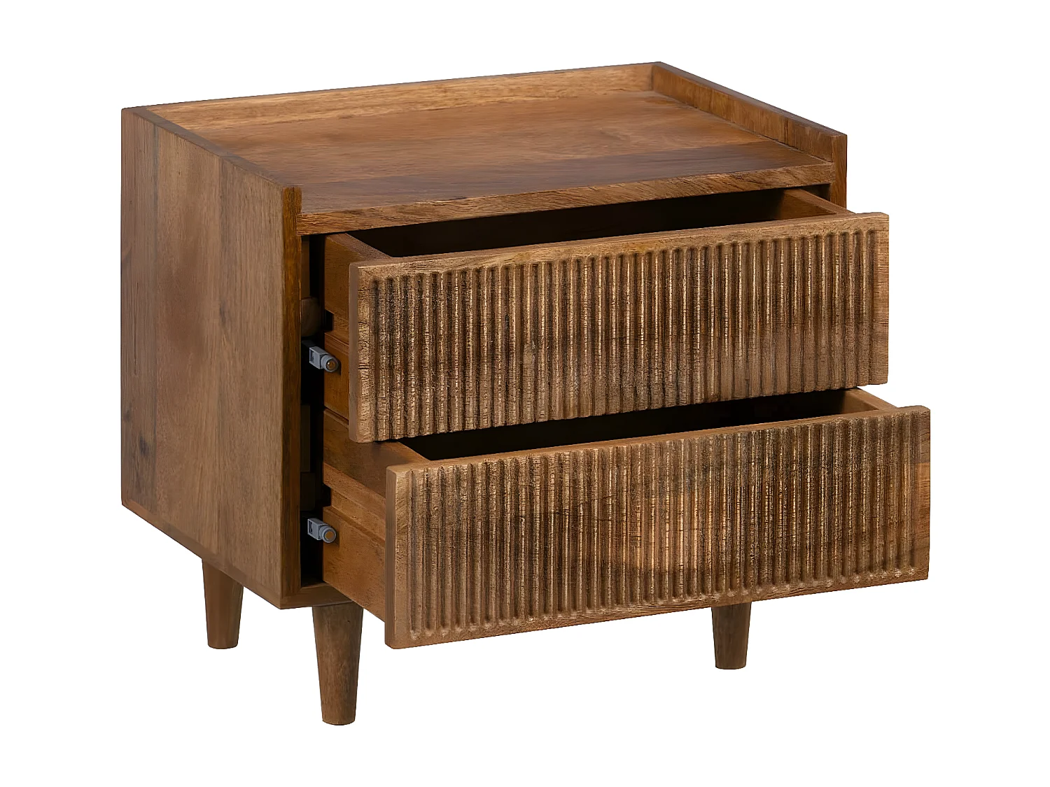 TWIDO - Chevet Bas 2 Tiroirs en Manguier Texturé