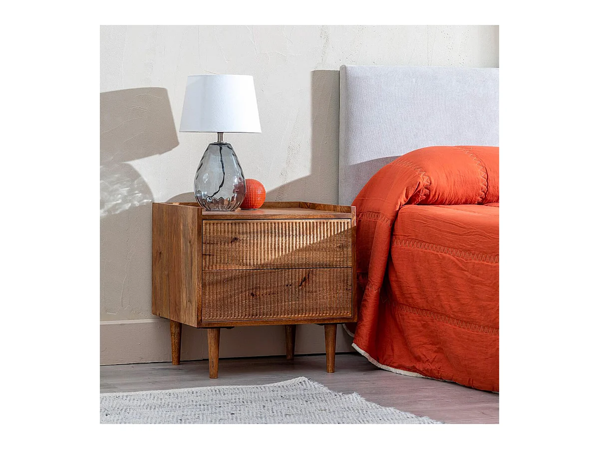 TWIDO - Chevet 2 Tiroirs en Manguier Texturé