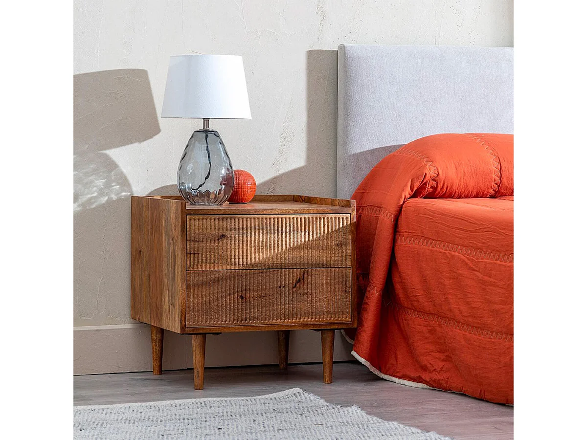 TWIDO - Chevet 2 Tiroirs en Manguier Texturé