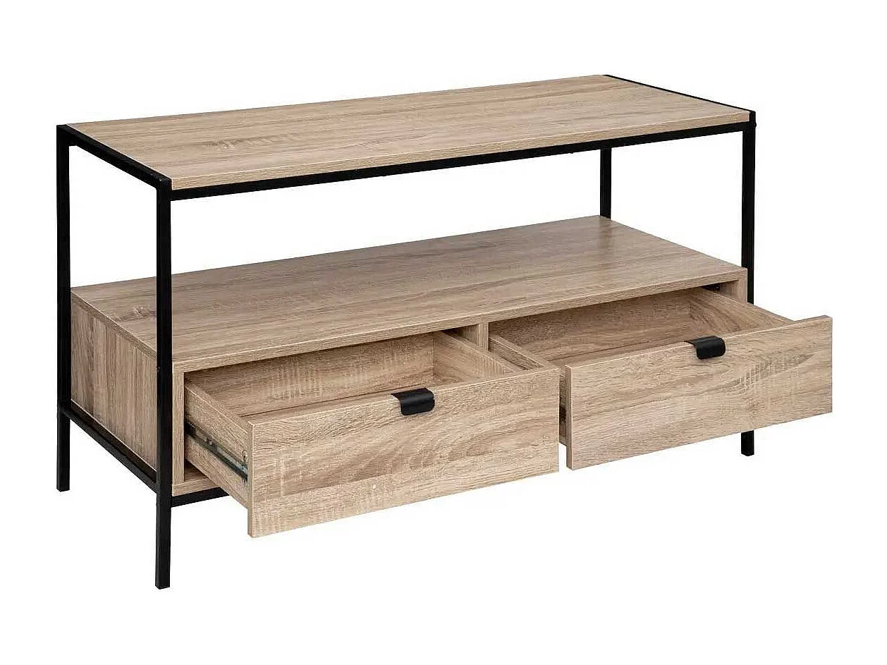 Meuble TV 2 Tiroirs Design "Aliaj" 100cm Beige