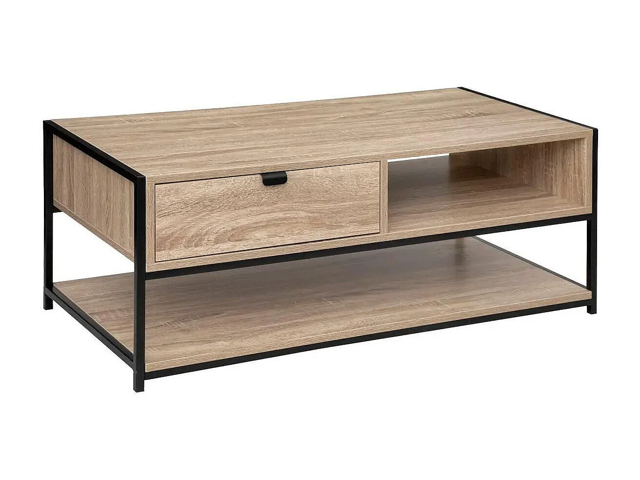 Mesa de Centro Aliaj 1 Gaveta Aço Industrial Preto/Carvalho Claro 100x50 cm
