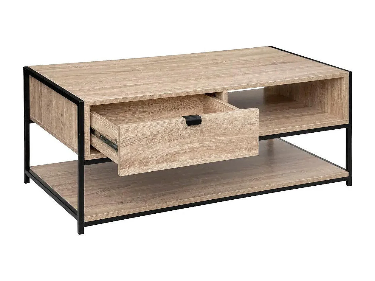 Mesa de Centro Aliaj 1 Gaveta Aço Industrial Preto/Carvalho Claro 100x50 cm