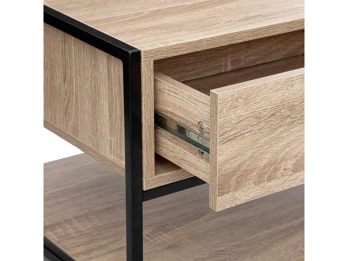 Mesa de Centro Aliaj 1 Gaveta Aço Industrial Preto/Carvalho Claro 100x50 cm
