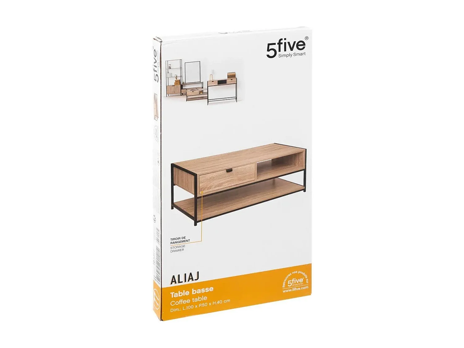 Mesa de Centro Aliaj 1 Gaveta Aço Industrial Preto/Carvalho Claro 100x50 cm