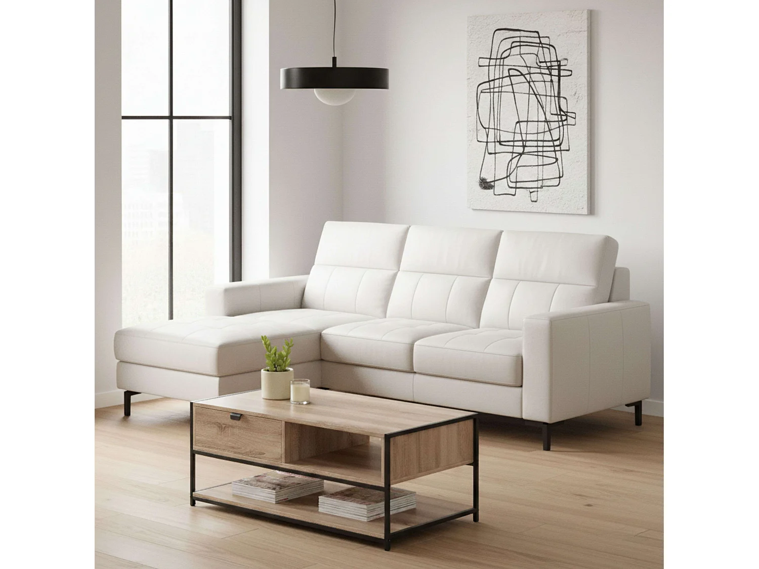 Mesa de Centro Aliaj 1 Gaveta Aço Industrial Preto/Carvalho Claro 100x50 cm
