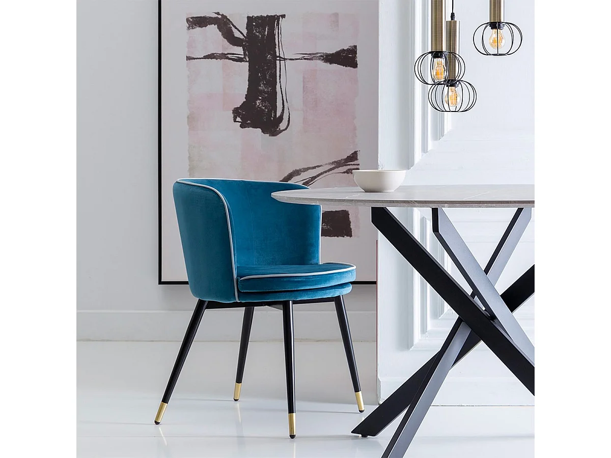 LOAXA - Lot de 2 Fauteuils Velours Bleu Pieds Noir et Or