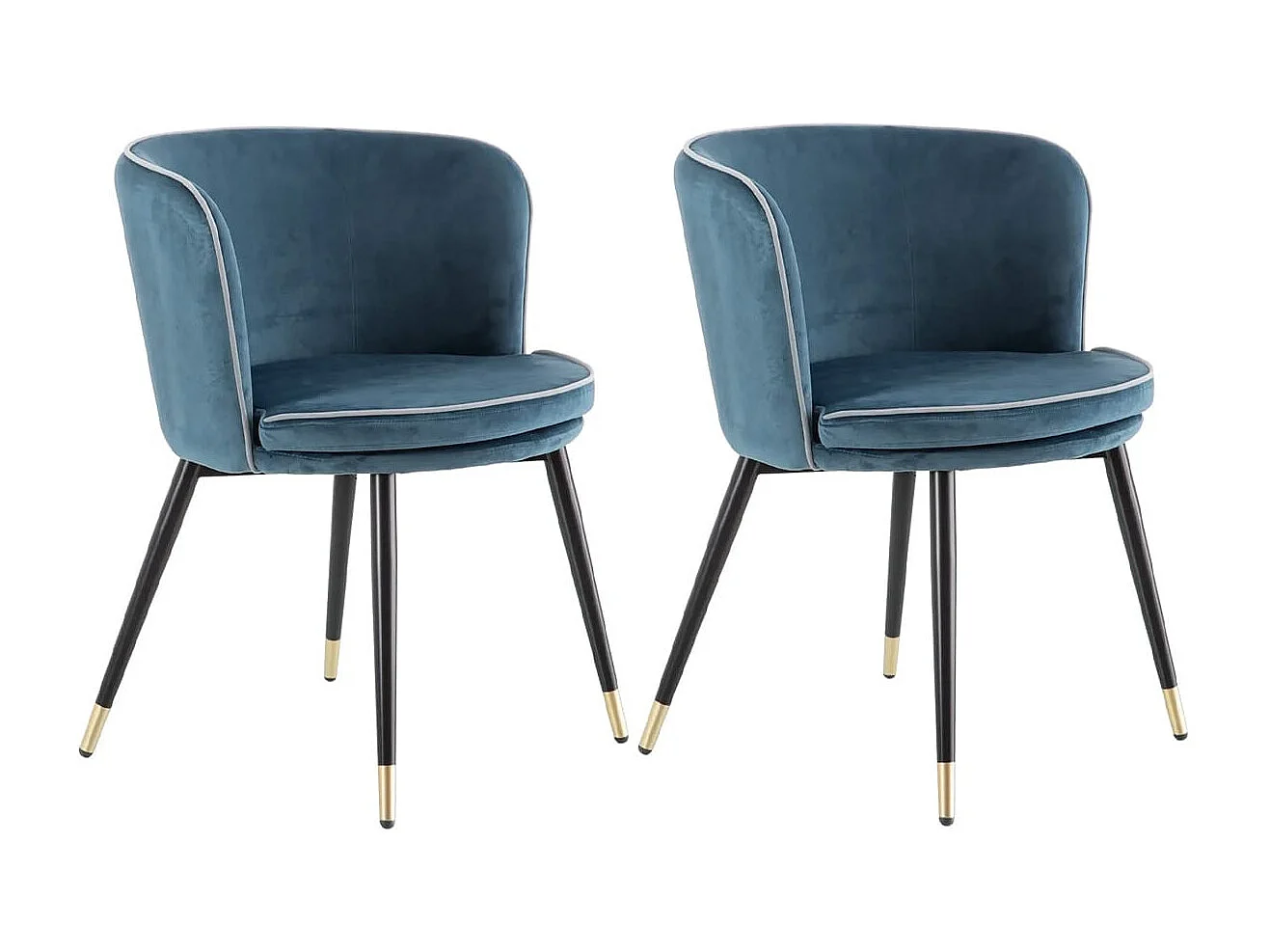 LOAXA - Lot de 2 Fauteuils Velours Bleu Pieds Noir et Or