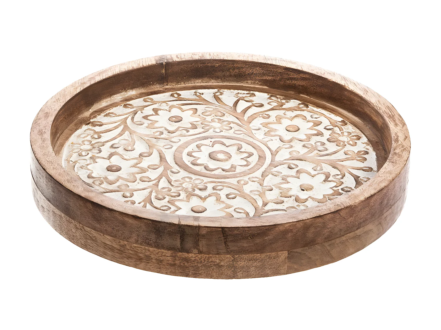 Lot de 2 Plateaux ronds sculptés et blanchis en Manguier