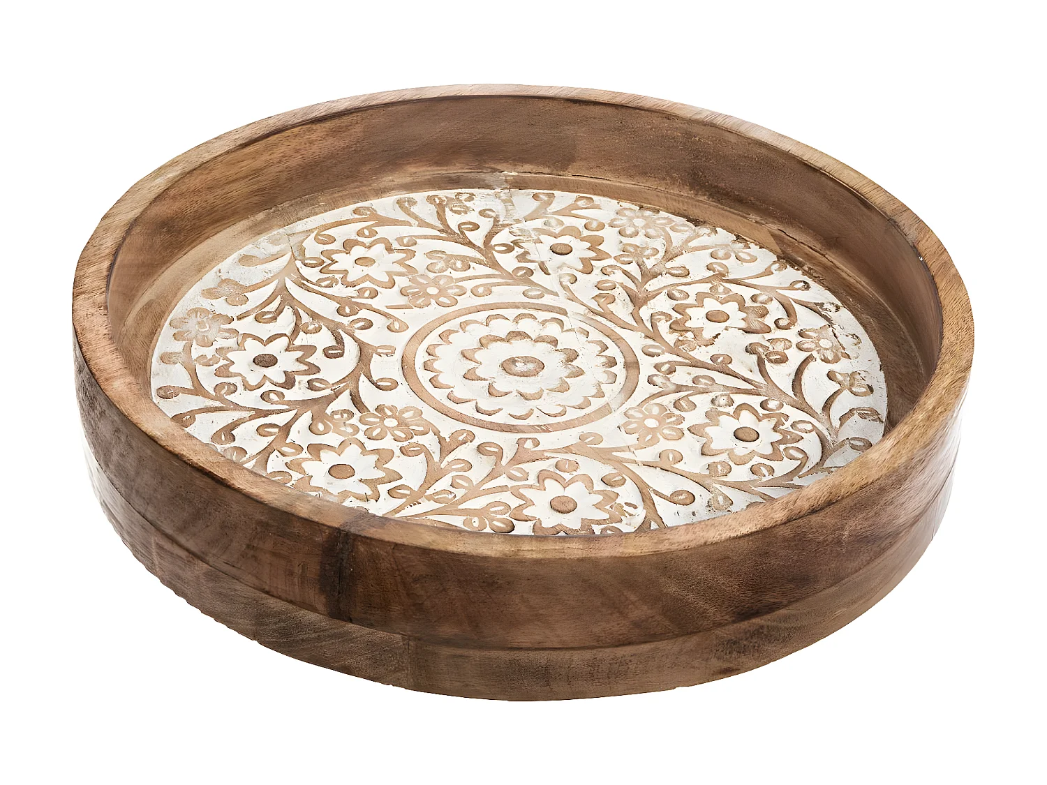 Lot de 2 Plateaux ronds sculptés et blanchis en Manguier