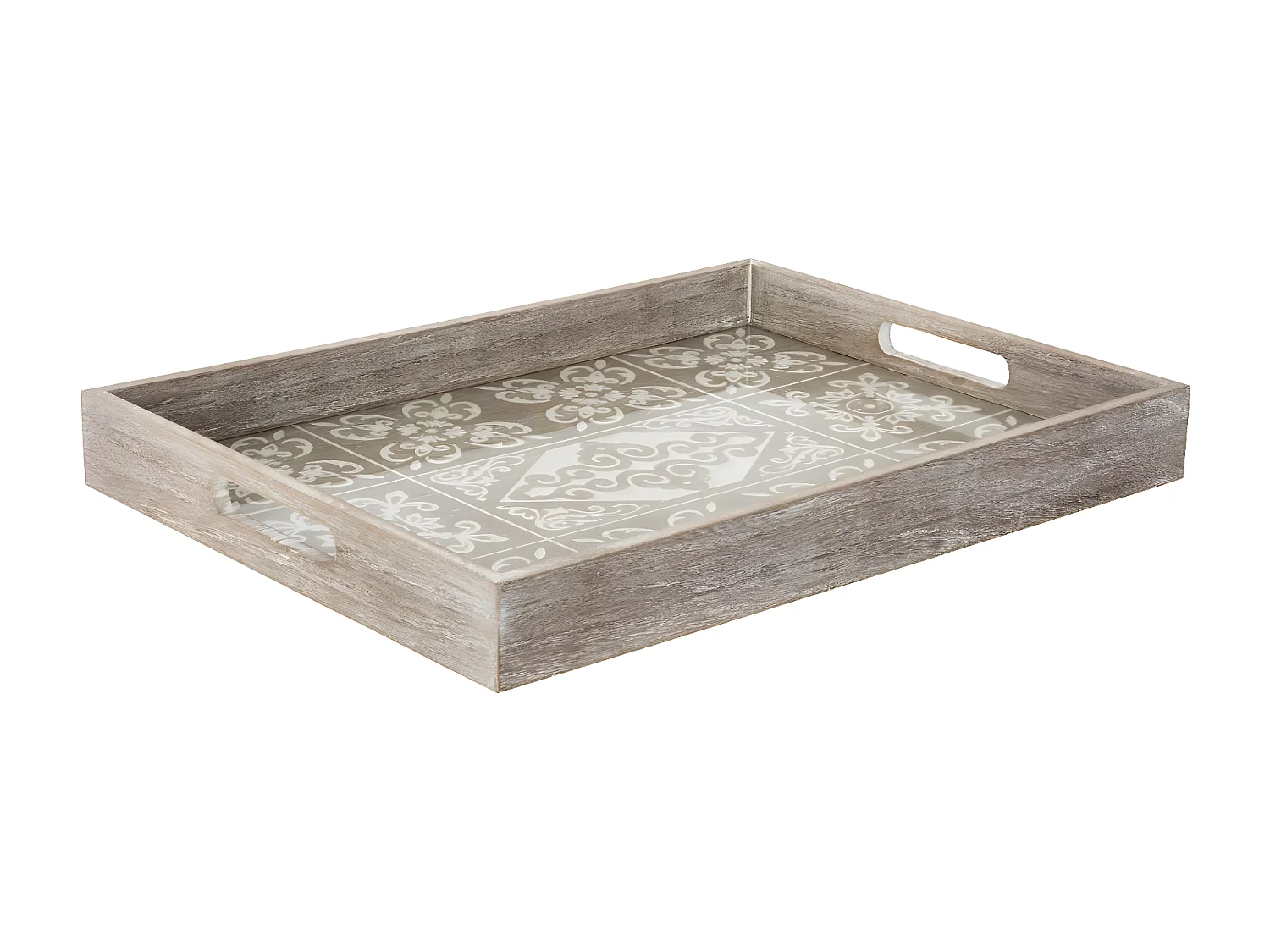 Plateau en Bois Blanchi et Verre