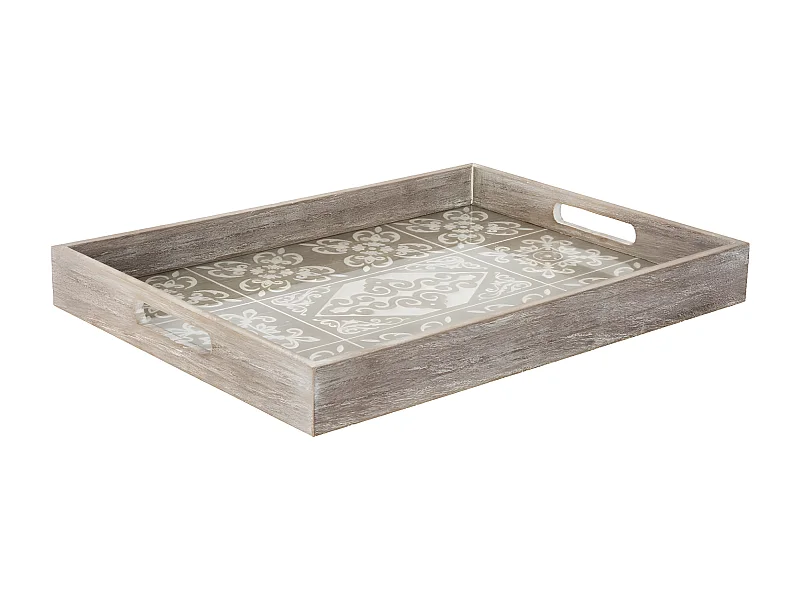 Plateau en Bois Blanchi et Verre