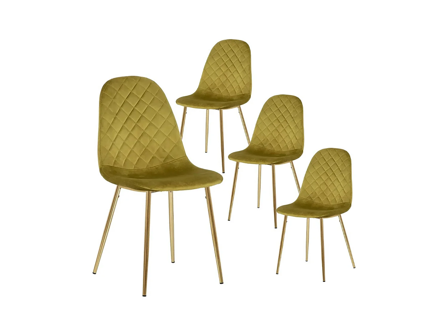 GLASSY - Lot de 4 Chaises Surpiqures Carreaux Velours Jaune