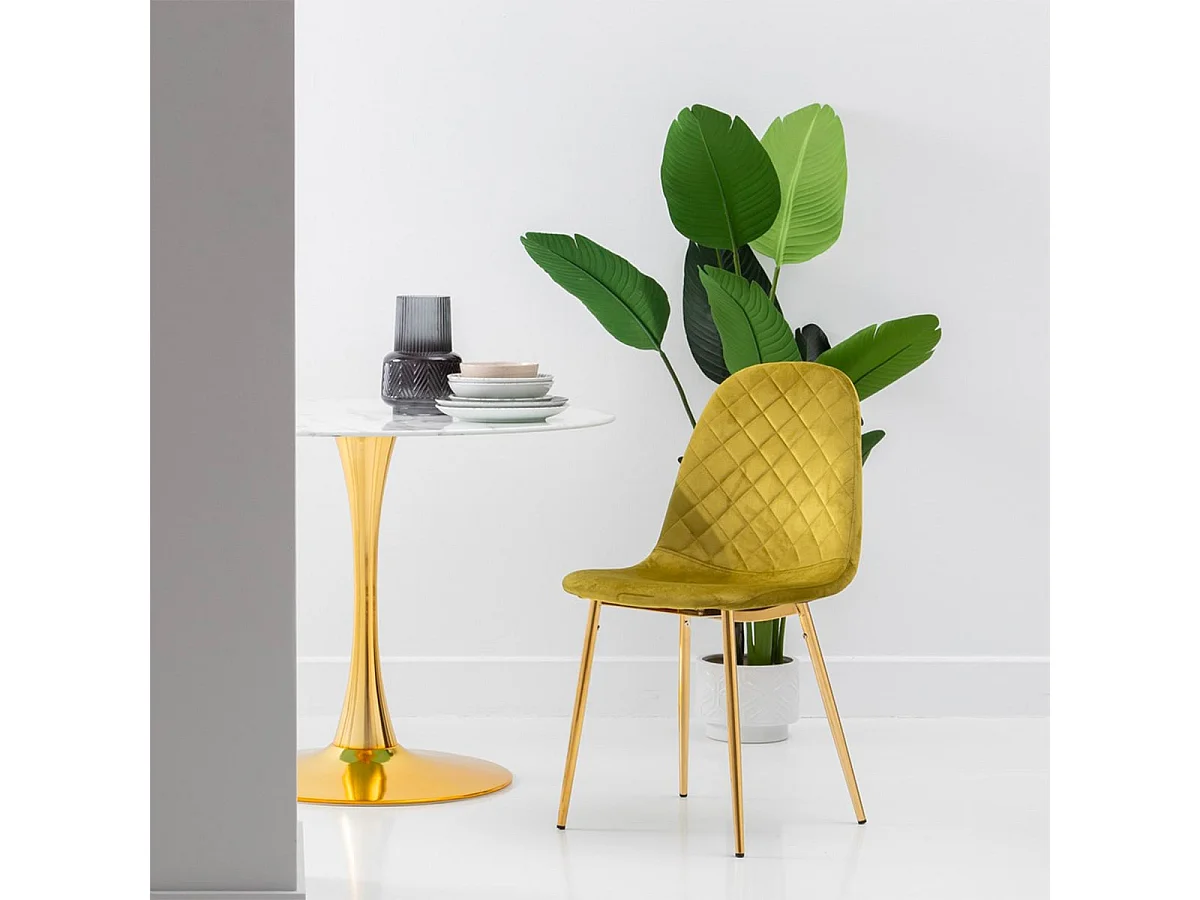 GLASSY - Lot de 4 Chaises Surpiqures Carreaux Velours Jaune