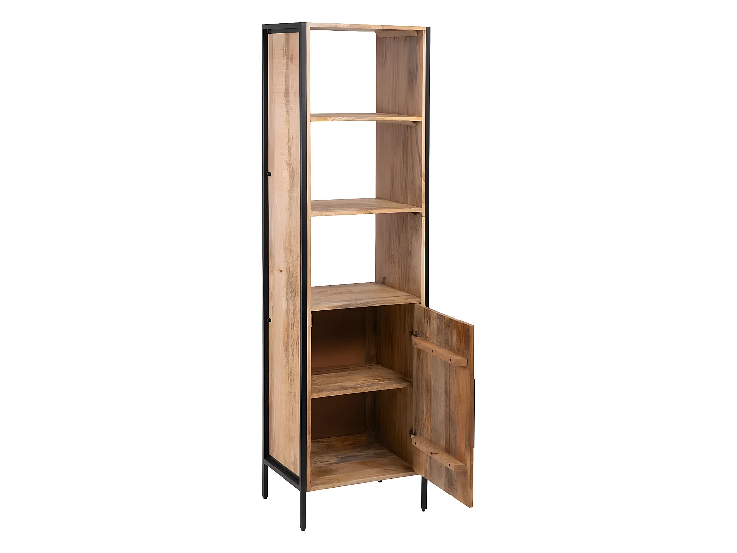 DROMY - Meuble Etagère Manguier et Métal Noir