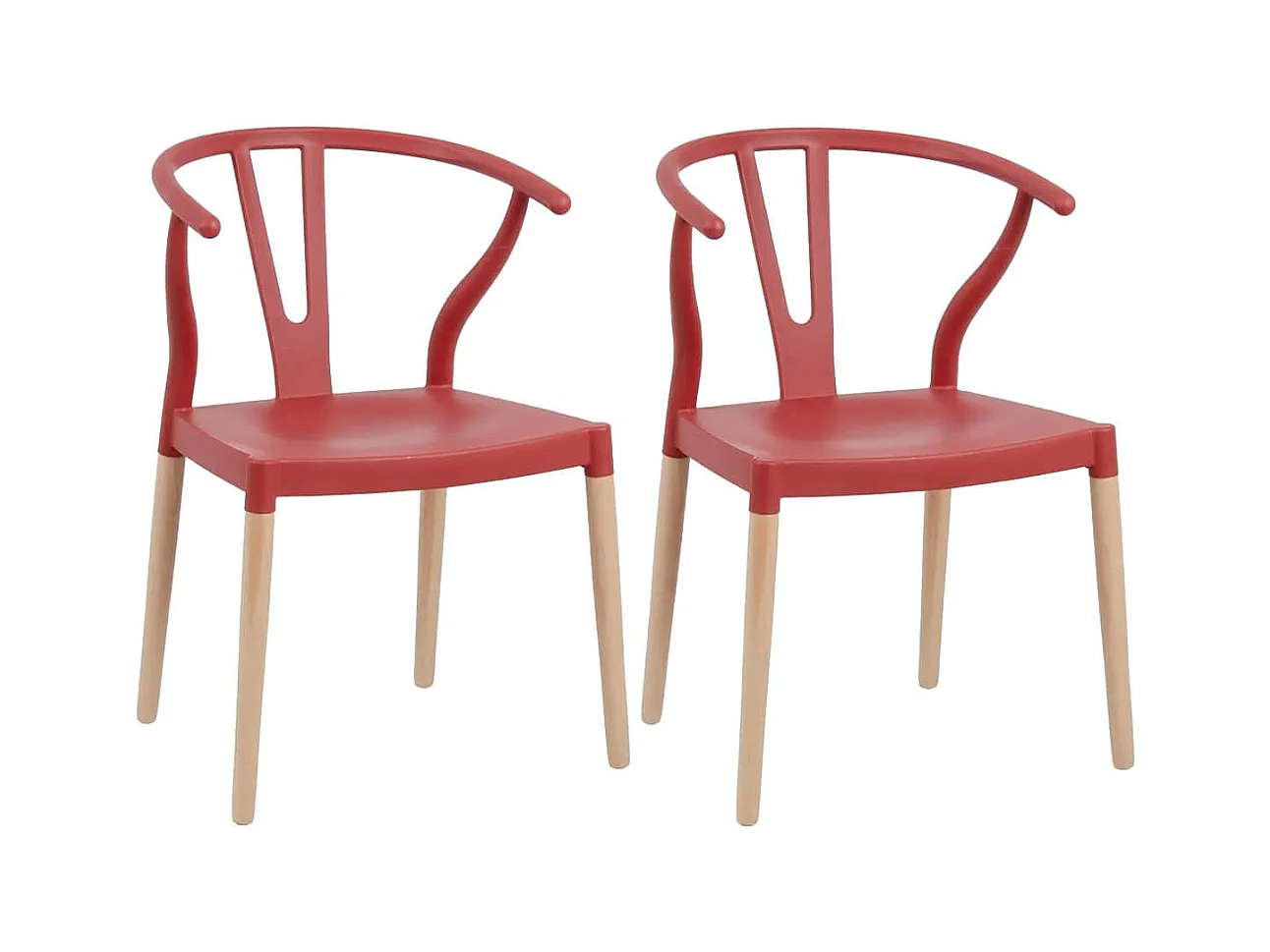 SCANDO - Lot de 2 Chaises Polypropylène Rouge Pied Bois