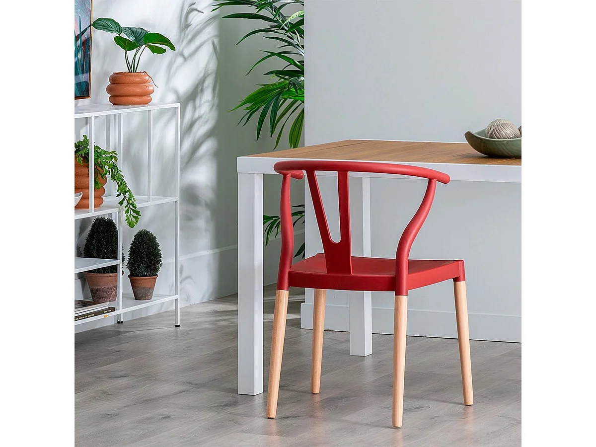 SCANDO - Lot de 2 Chaises Polypropylène Rouge Pied Bois