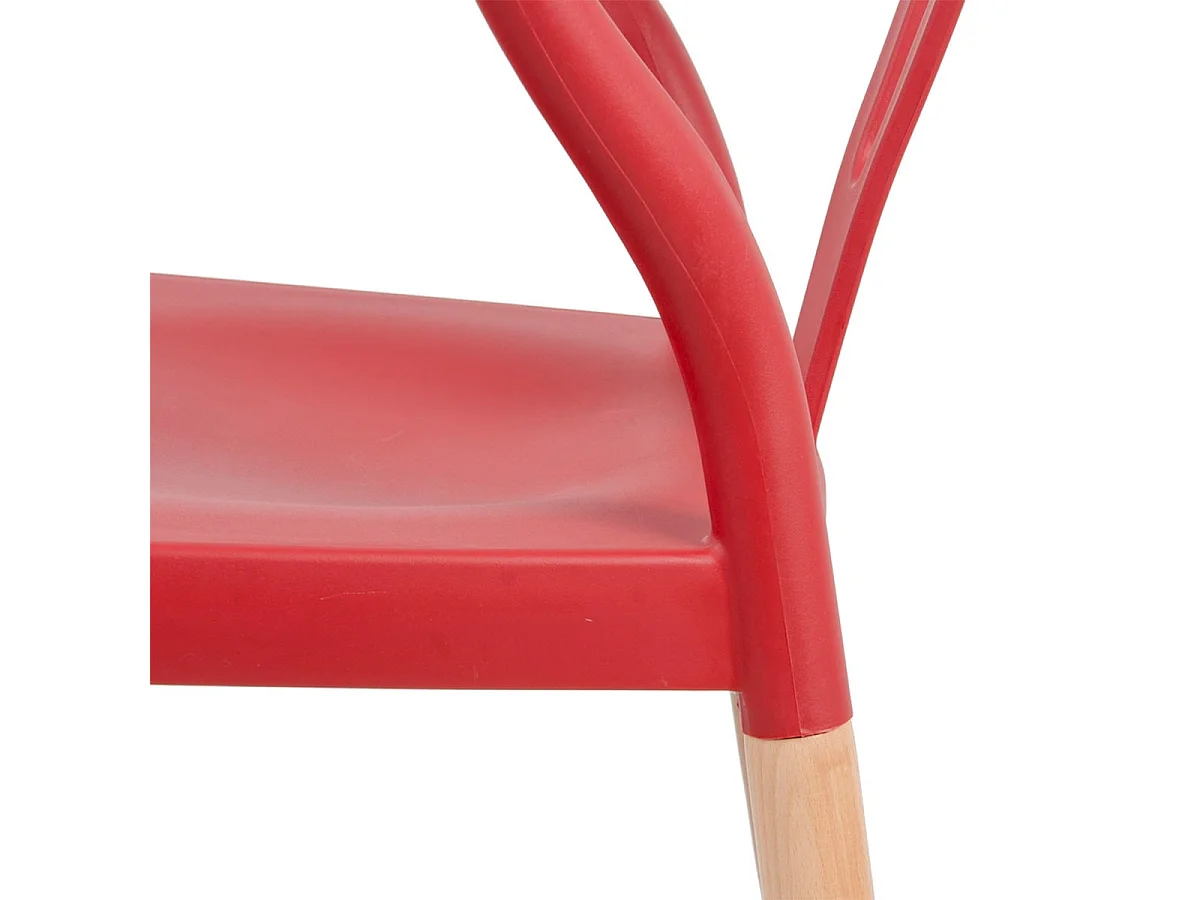 SCANDO - Lot de 2 Chaises Polypropylène Rouge Pied Bois
