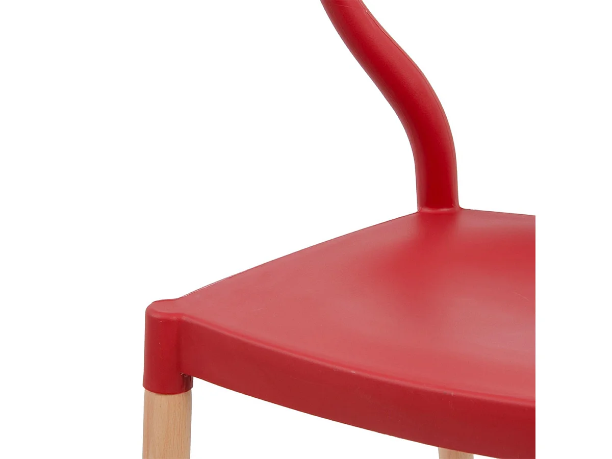 SCANDO - Lot de 2 Chaises Polypropylène Rouge Pied Bois