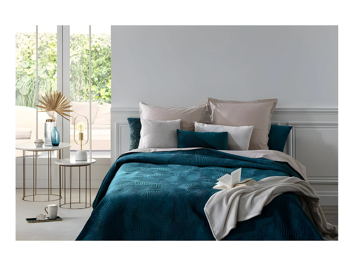 Dessus de Lit Velours Bleu Canard 240 x 260 cm