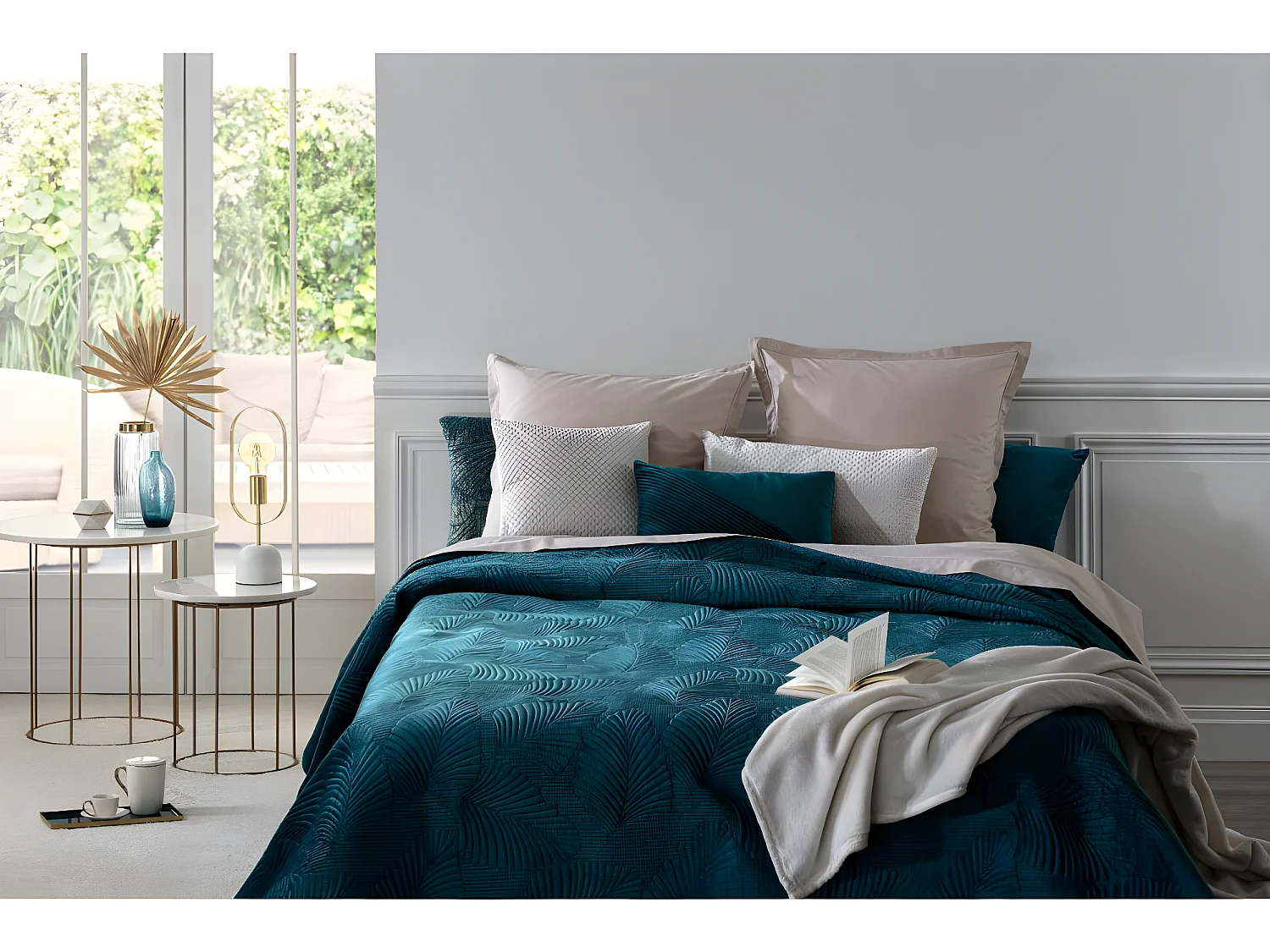 Dessus de Lit Velours Bleu Canard 240 x 260 cm