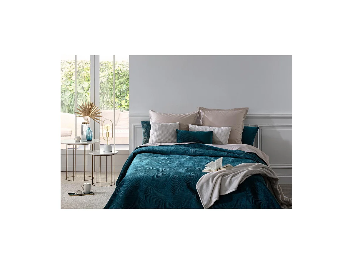 Dessus de Lit Velours Bleu Canard 240 x 260 cm