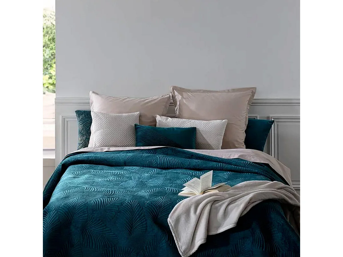 Dessus de Lit Velours Bleu Canard 240 x 260 cm