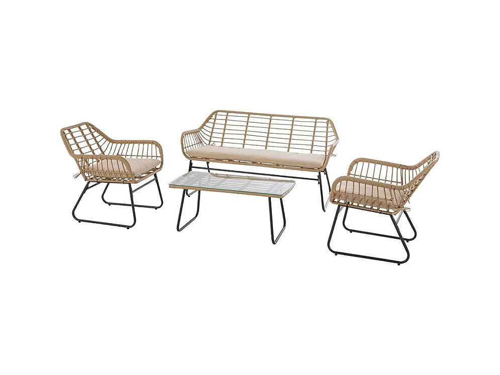 Salon de jardin en résine tressée Lambada Sésame avec table basse rectangulaire - 4 places - Hespéride