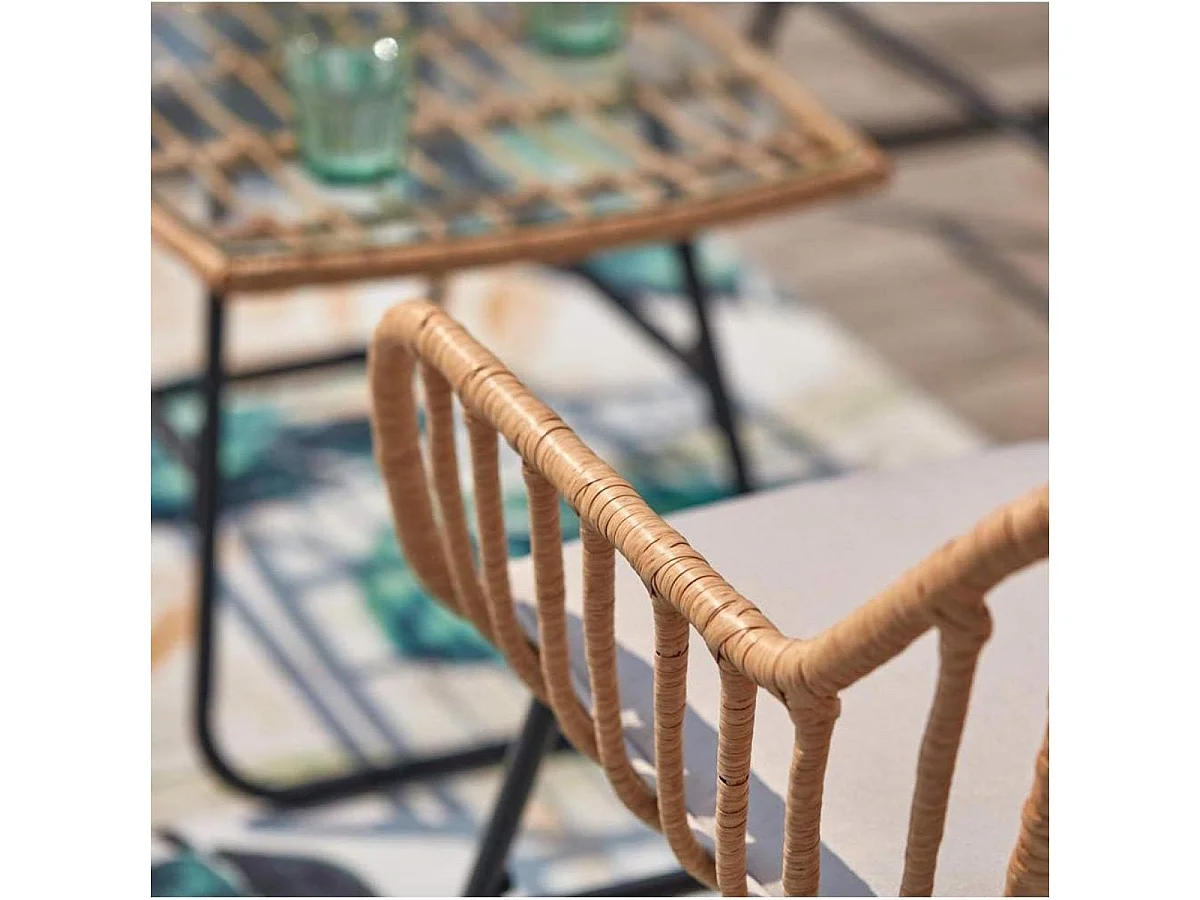 Salon de jardin en résine tressée Lambada Sésame avec table basse rectangulaire - 4 places - Hespéride