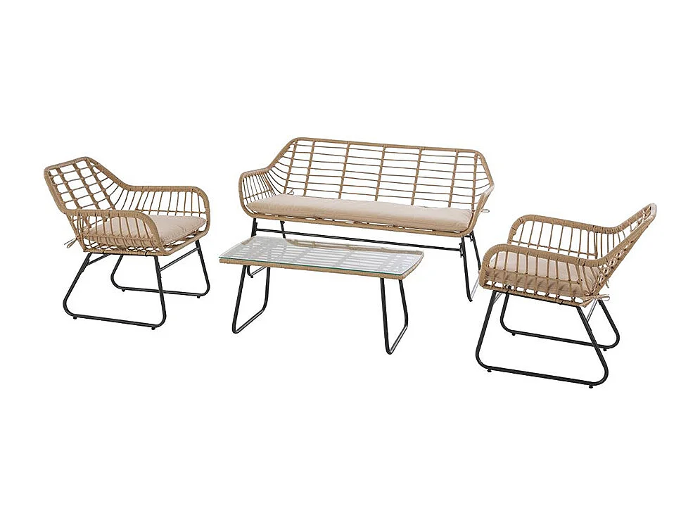 Conjunto de jardín Lambada sofá + 2 sillones + mesa beige