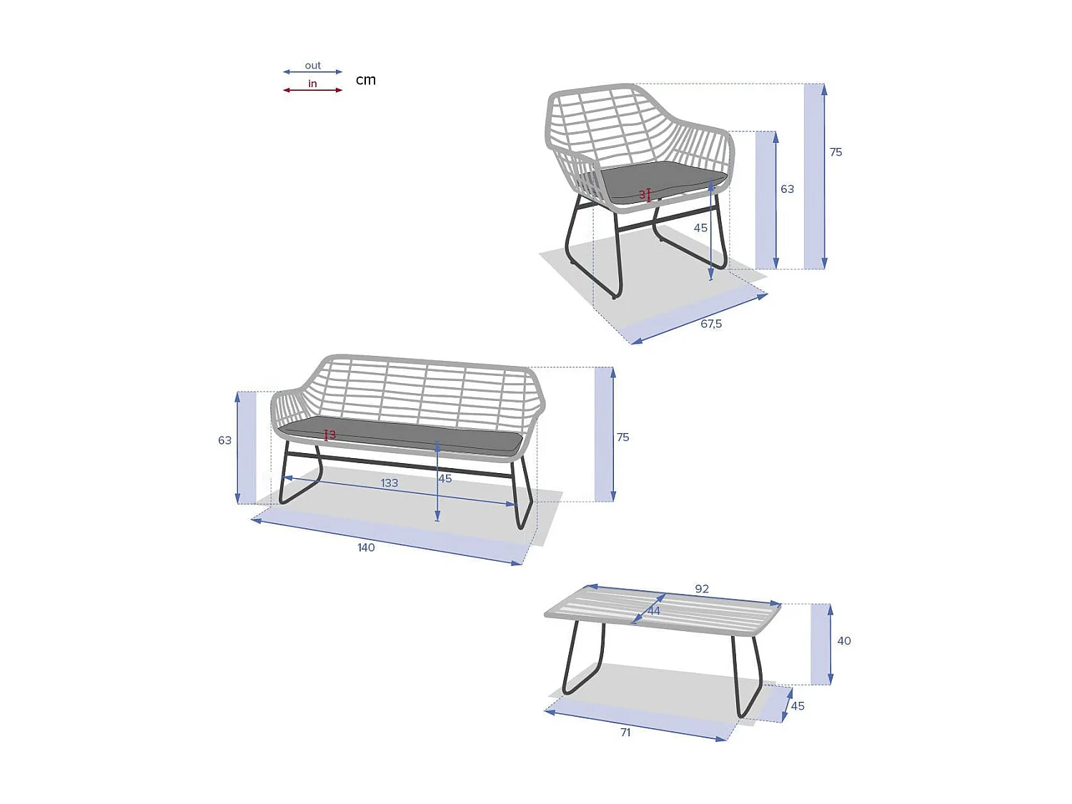Conjunto de jardín Lambada sofá + 2 sillones + mesa beige