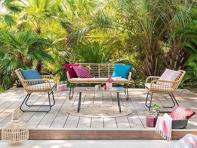 Conjunto de jardín Lambada sofá + 2 sillones + mesa beige