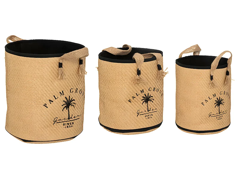 Lot de 3 Paniers de rangement avec doublure tissu et poignées en jute