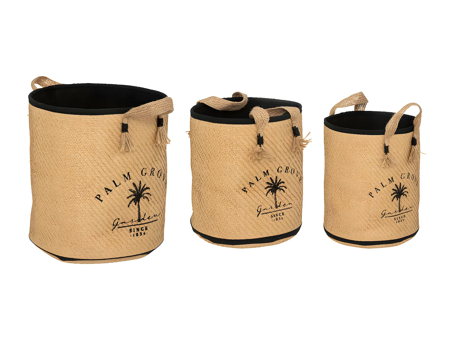 Lot de 3 Paniers de rangement avec doublure tissu et poignées en jute