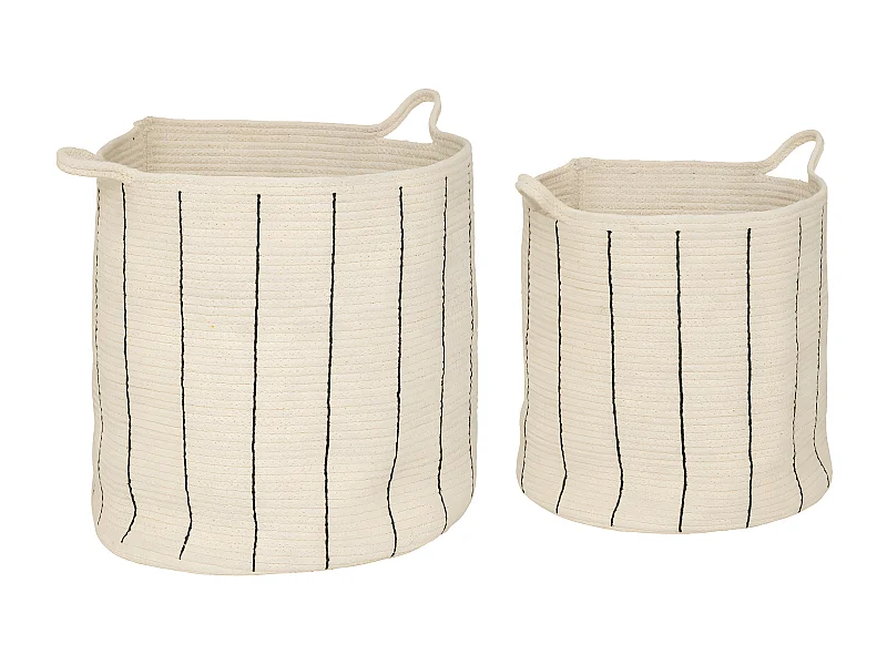 Lot de 2 Paniers de rangement en Coton Ivoire et rayé Noir