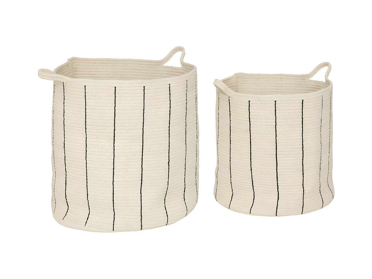Lot de 2 Paniers de rangement en Coton Ivoire et rayé Noir