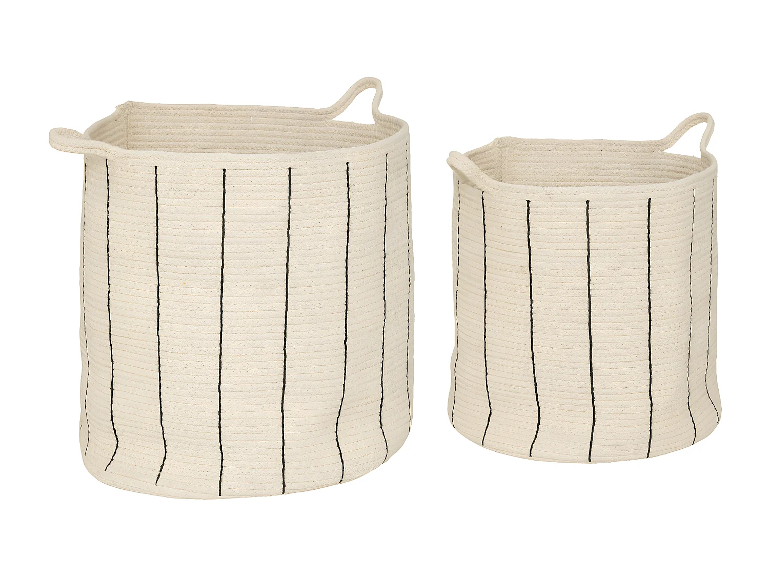 Lot de 2 Paniers de rangement en Coton Ivoire et rayé Noir
