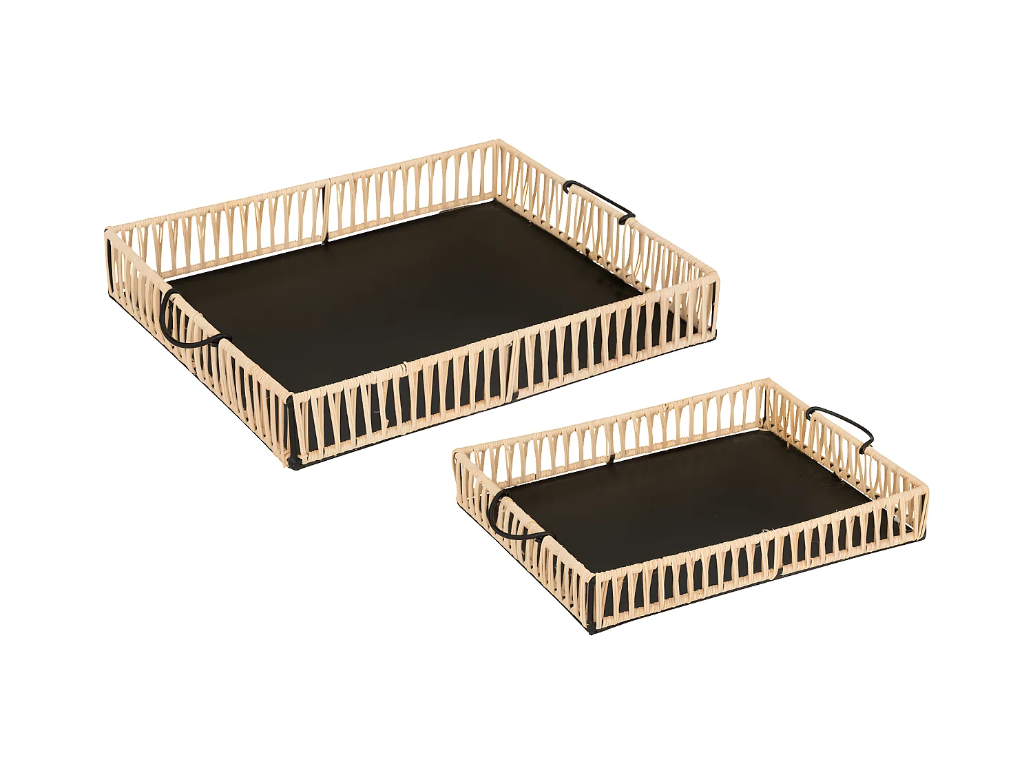 Set de 2 Plateaux en rotin et métal noir