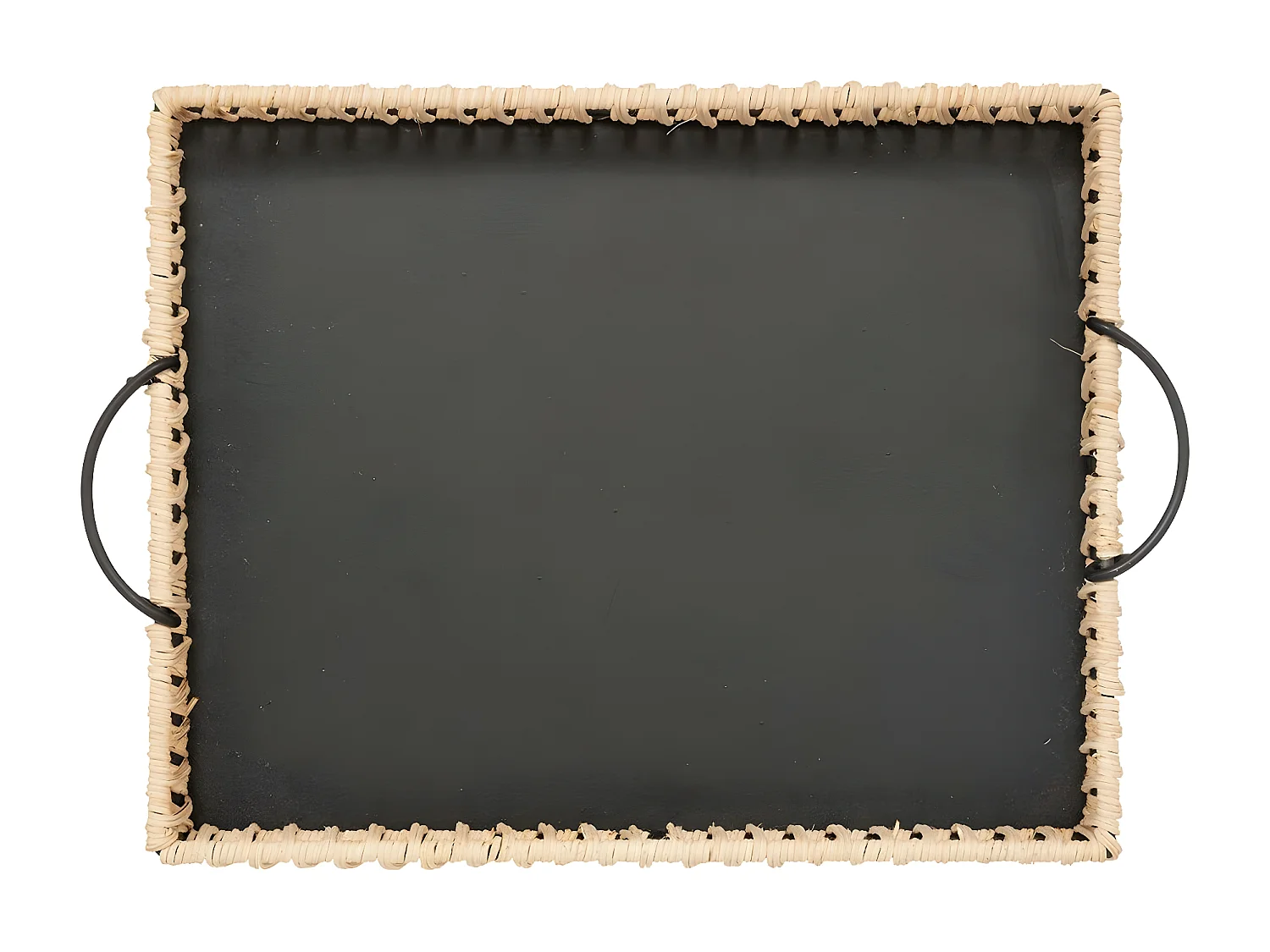 Set de 2 Plateaux en rotin et métal noir