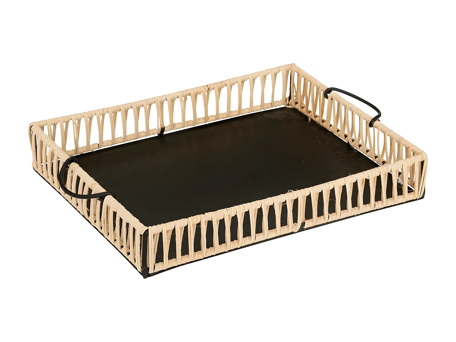 Set de 2 Plateaux en rotin et métal noir