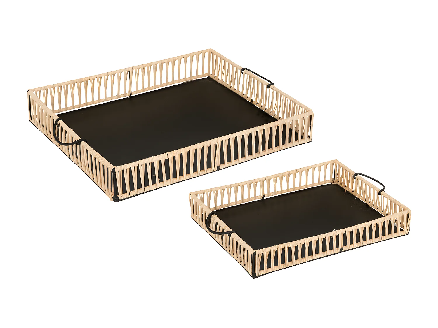Set de 2 Plateaux en rotin et métal noir