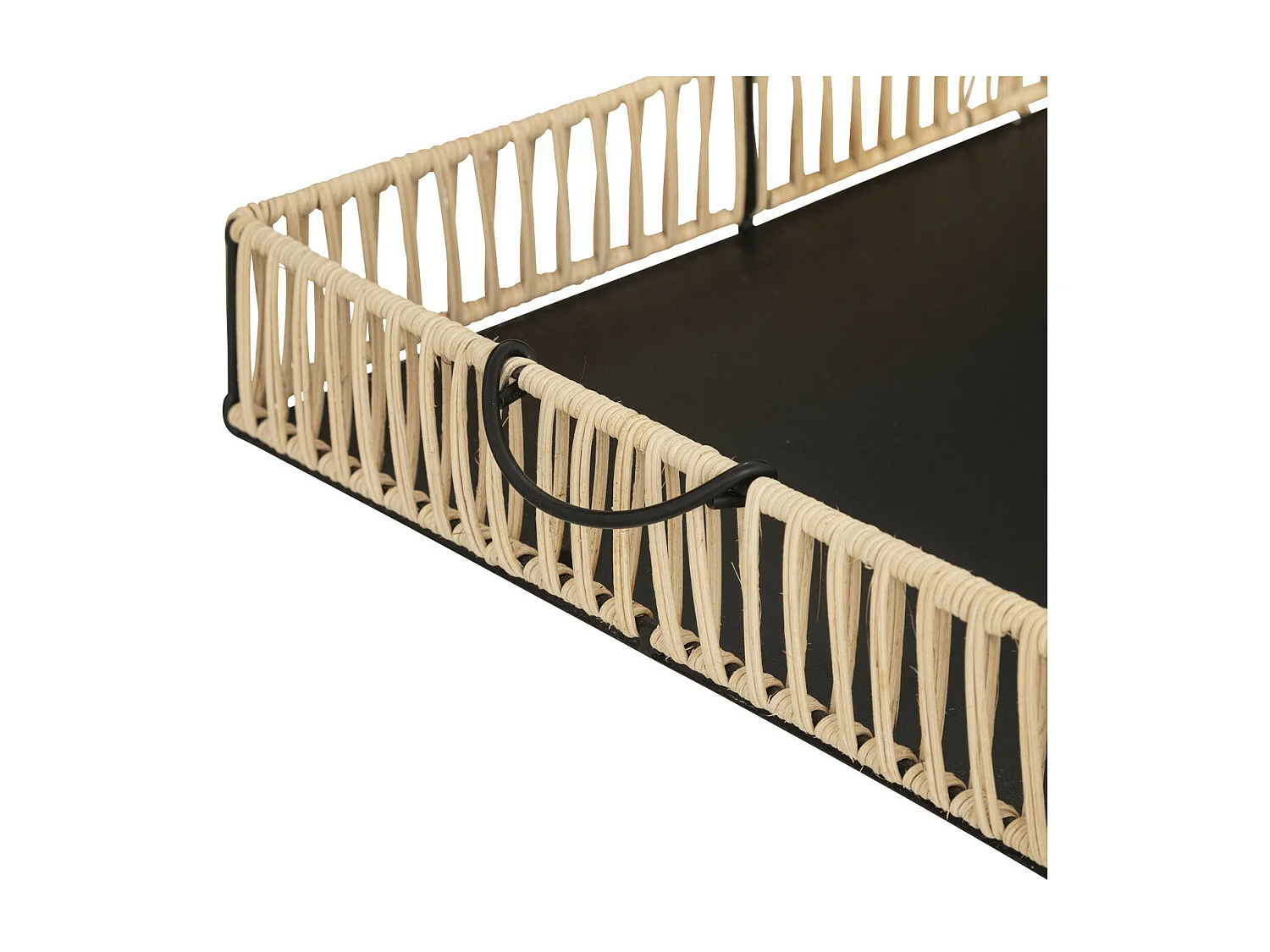 Set de 2 Plateaux en rotin et métal noir