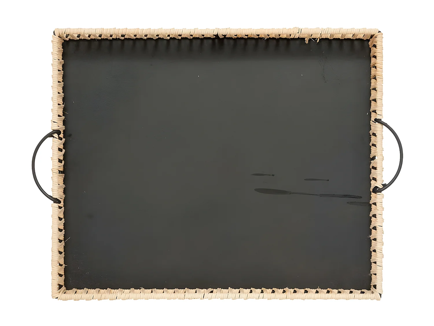 Set de 2 Plateaux en rotin et métal noir